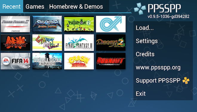 PPSSPP homescreen