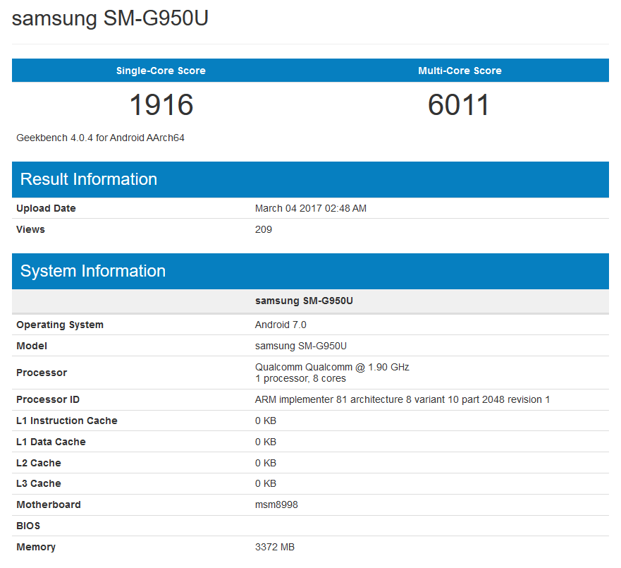 Galaxy S8 Geekbench