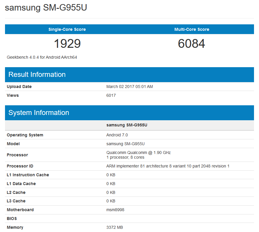 Galaxy S8 Plus Geekbench