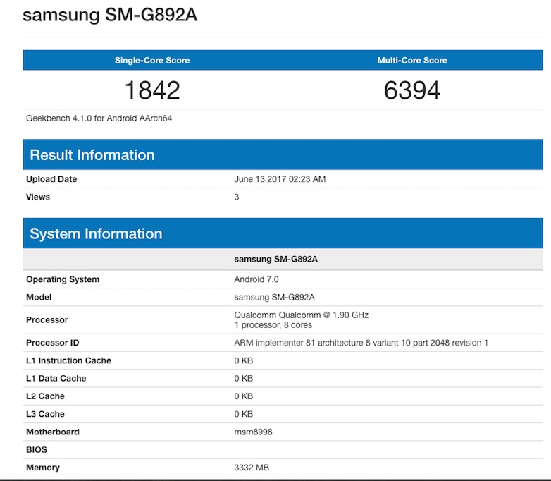 Samsung Galaxy S8 Active geekbench