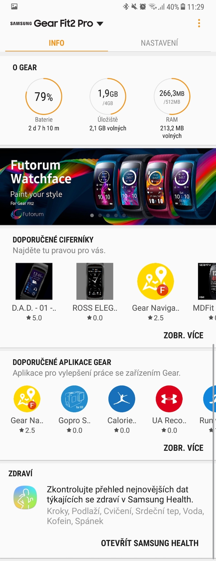 Samsung Gear Fit2 Pro aplikace 2 Samsung Gear Fit2 Pro aplikace 2