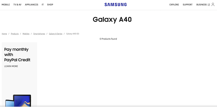 Samsung Galaxy A40 Page