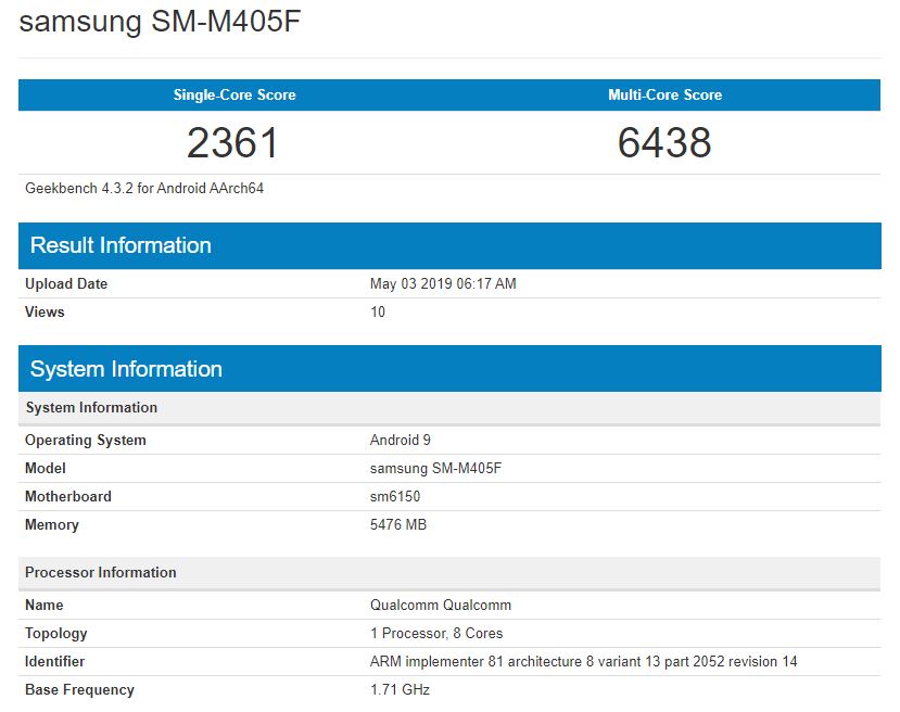 galaxy-m40-geekbench galaxy m40 geekbench