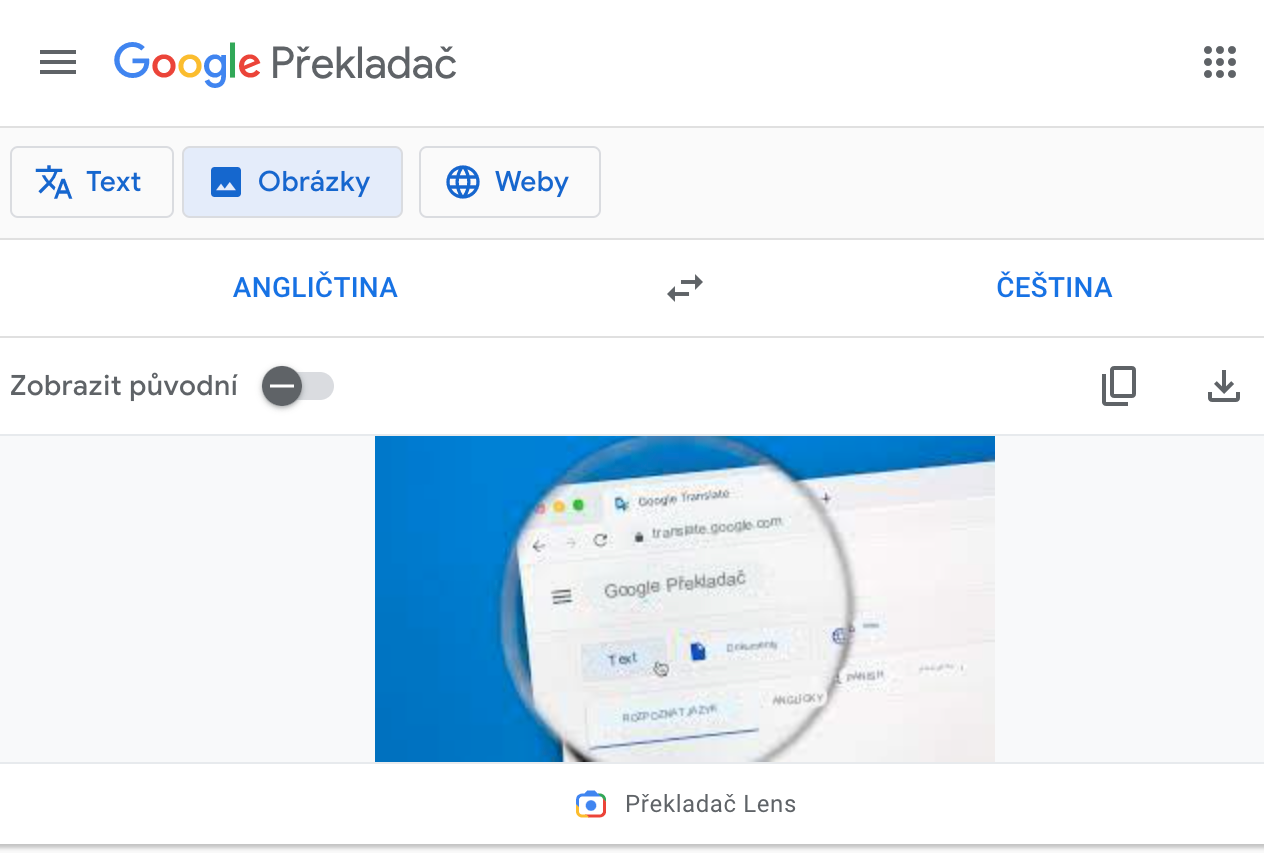 Google Prekladac preklad textu z fotky