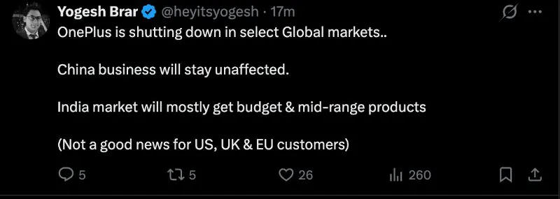 OnePlus global shutdown rumor yogesh brar.jpg