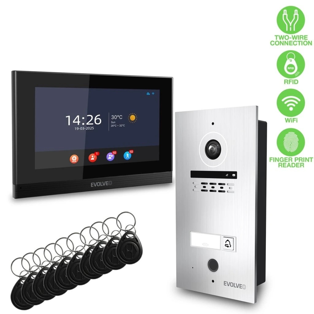 8389 evolveo doorphone id 1  2dratovy videotelefon s rfid  otiskem prstu a podporou onvif kamer
