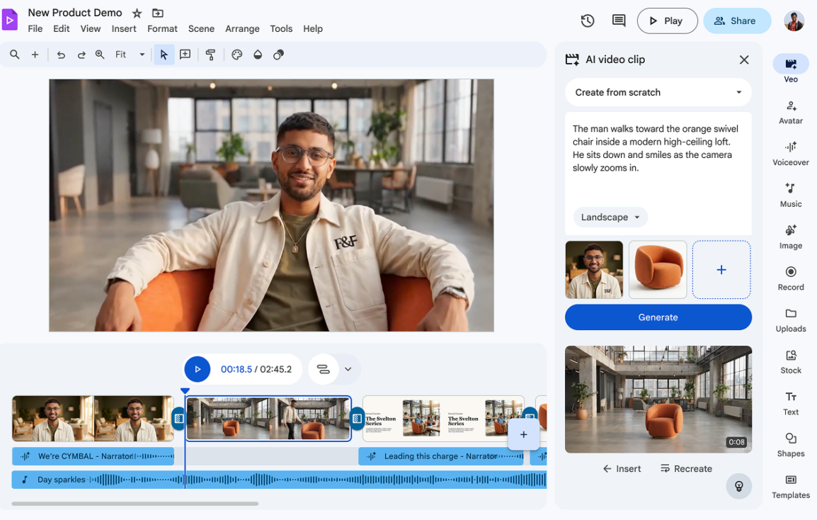 Google Vids free AI avatars
